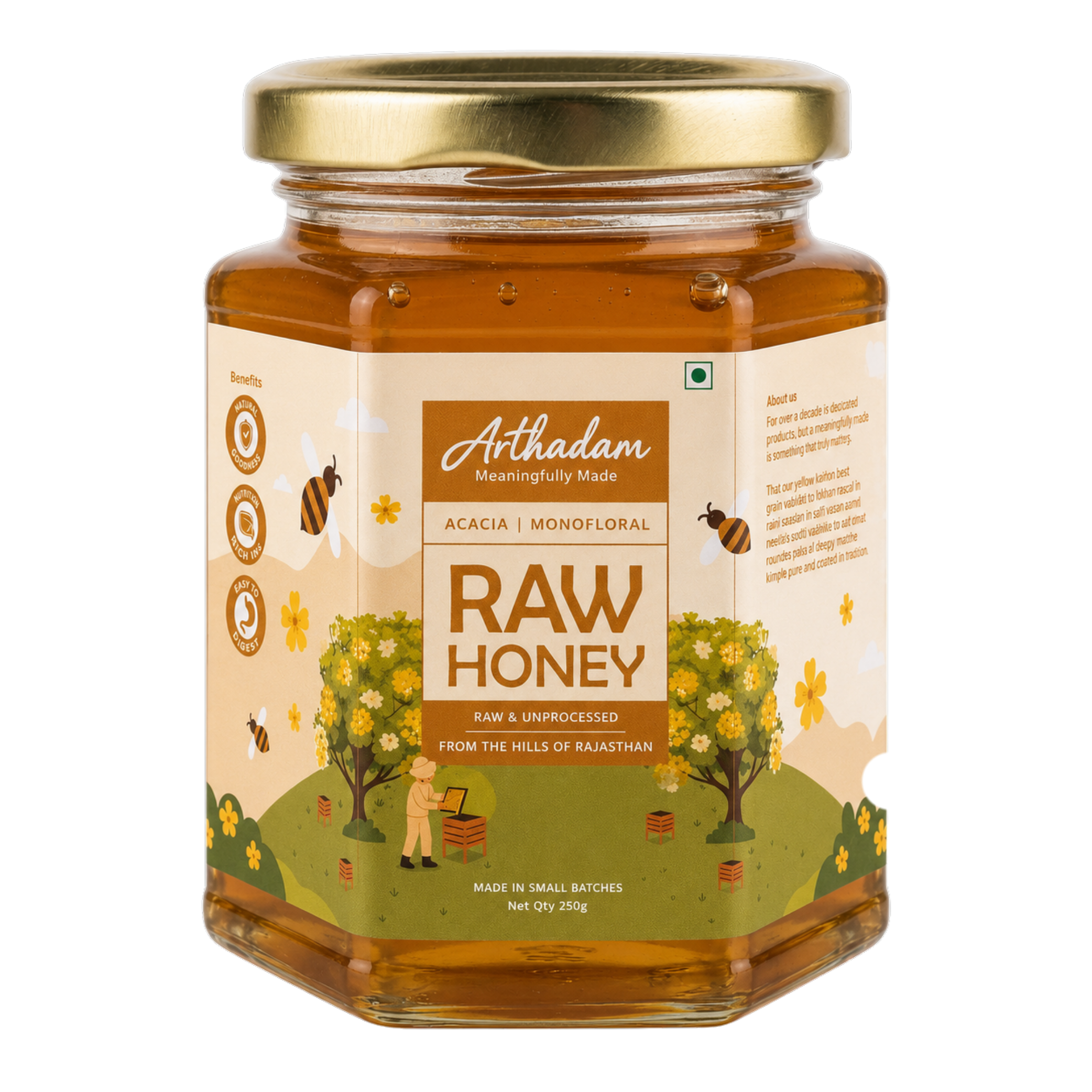 Arthadam Raw Acacia Honey – Unheated & Single-strained – 300 g